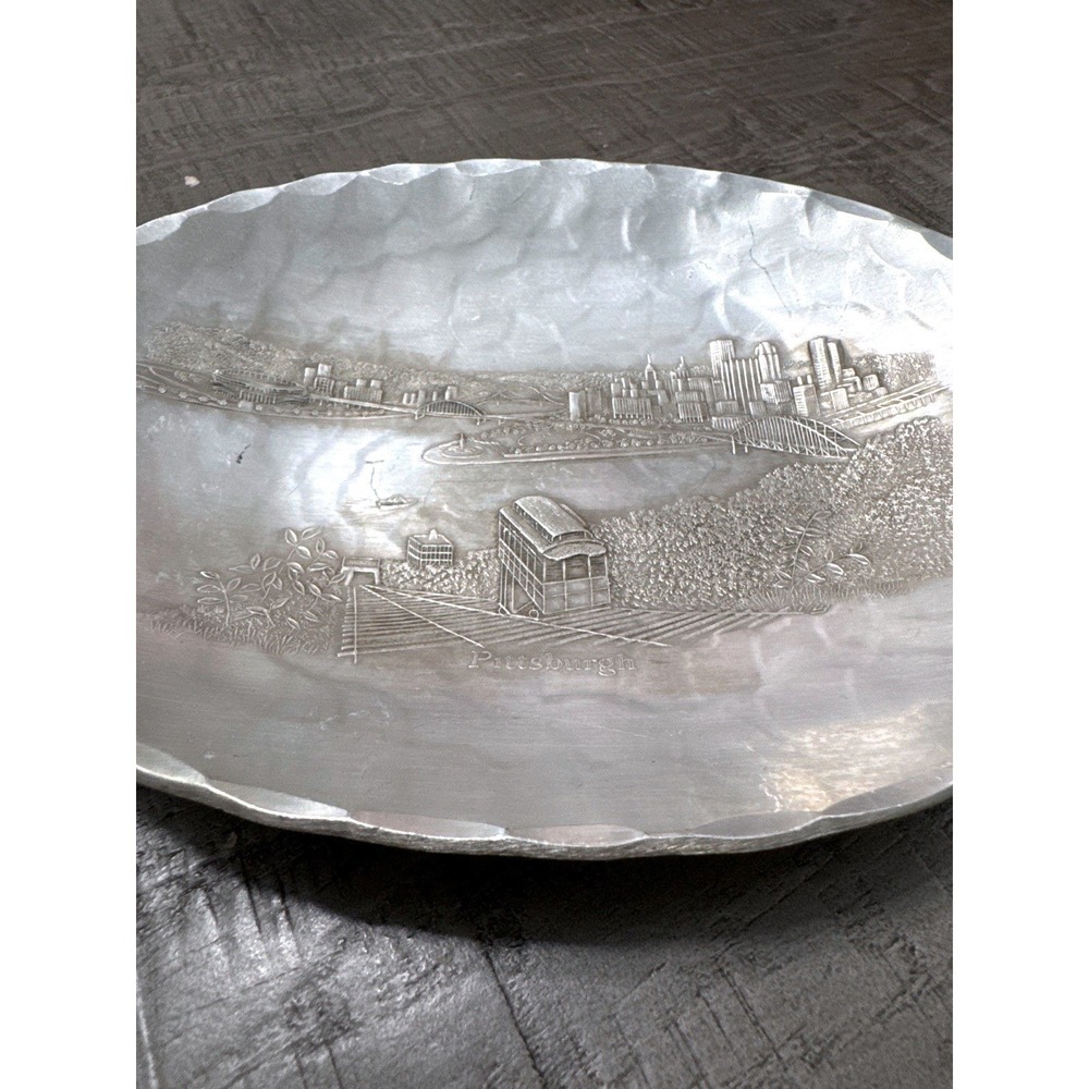 Vintage Wendell‎ August Forge Pittsburgh Aluminum Tray Handmade PA City Scene